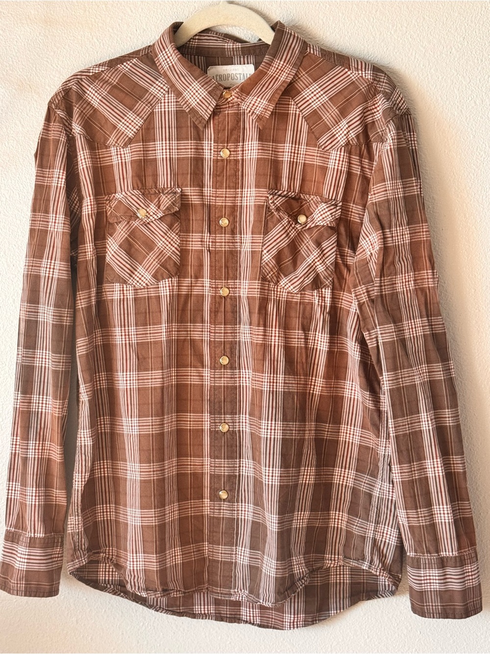 Aeropostale Brown Plaid Long-Sleeve Button-Up Shirt